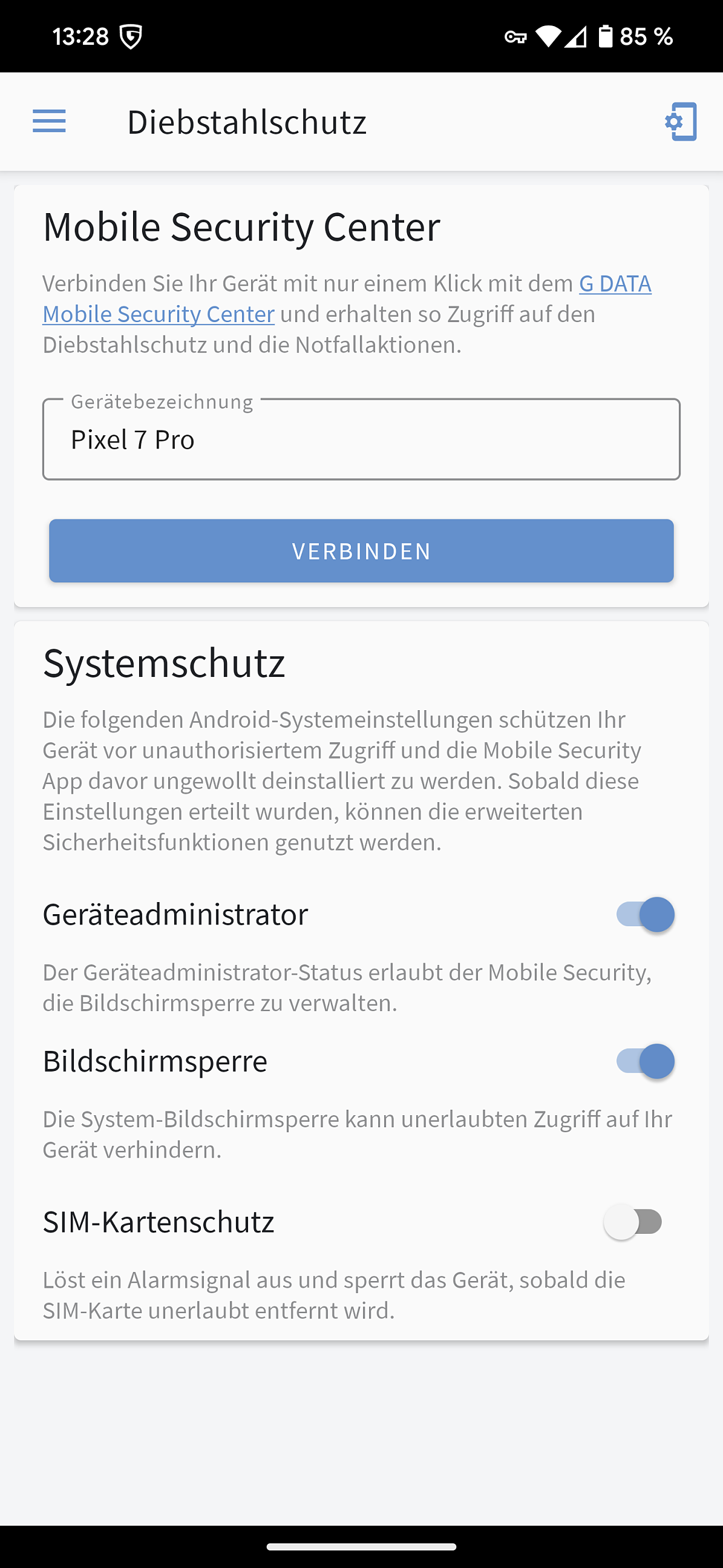 G_DATA_Mobile_Security_Android_28.0_Diebstahlschutz Anmeldung